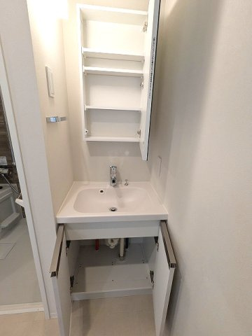 CLARITIA文京湯島の洗面所|洗面脱衣室、ハンドシャワー付洗面台