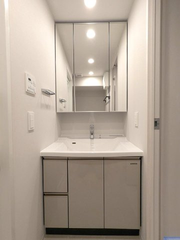 LEFOND PROGRES田原町の洗面所|三面鏡付ハンドシャワー付独立洗面台です