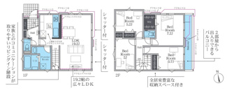 【間取り】 | 座間市南栗原6丁目  1号棟 7期 | 4LDK　網戸標準仕様　シャッター2箇所付　Ｗロックディンプルキー　二部屋から行き来できるバルコニー　食洗器・浄水器　浴室乾燥機+窓　全居室収納　SIC　LDK19.2帖