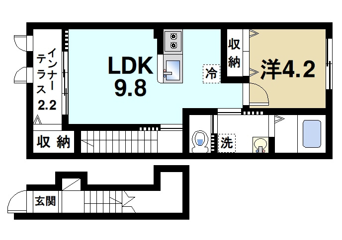 ル・リアンの間取り|ゆったりと暮らせる1LDKの間取りです。