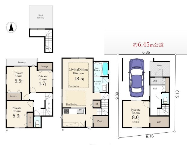 板橋区大谷口北町 限定1棟の間取り|建物面積131.54m2 2階リビング+水回りを配し生活しやすい間取り
建物面積に車庫14.94㎡含む