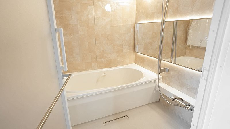 パセオ中目黒　新築　断熱等性能等級6　住宅性能評価　高遮音床システムの浴室