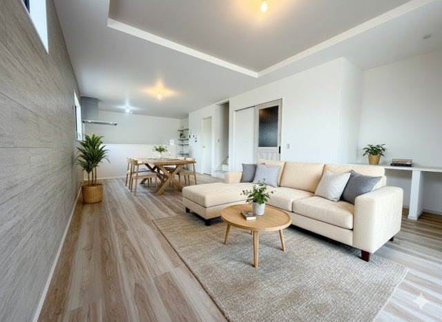 三郷市高州1丁目　新築戸建　全1棟の居間・リビング|同施工会社の参考写真にCGによる画像処理を行っています。家具、小物、カーテン等はイメージはCGです。