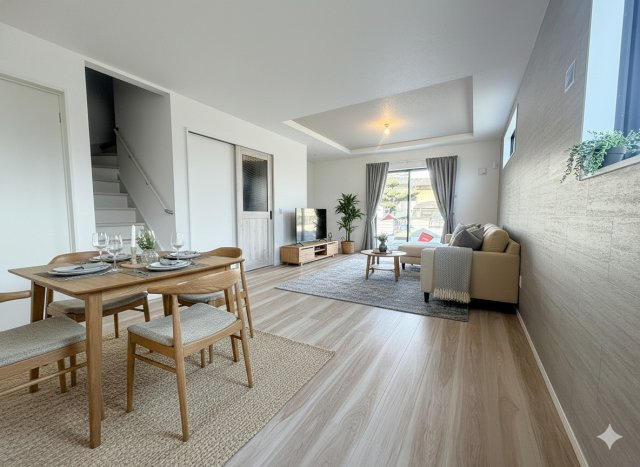 三郷市高州1丁目　新築戸建　全1棟の居間・リビング|同施工会社の参考写真にCGによる画像処理を行っています。家具、小物、カーテン等はイメージはCGです。