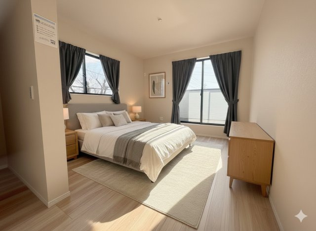 三郷市高州1丁目　新築戸建　全1棟の寝室|同施工会社の参考写真にCGによる画像処理を行っています。家具、小物、カーテン等はイメージはCGです。