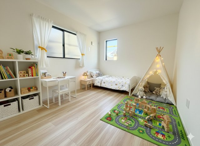 三郷市高州1丁目　新築戸建　全1棟の子供部屋|同施工会社の参考写真にCGによる画像処理を行っています。家具、小物、カーテン等はイメージはCGです。