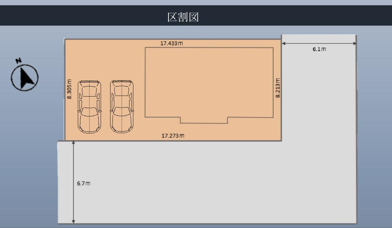 三郷市高州1丁目　新築戸建　全1棟の区画図|角地に位置する開放的な邸宅です