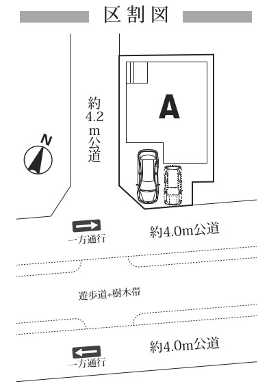 新築／ふじみ野市新田　第１期　全１棟の区画図|駐車スペース2台あり（車種による）