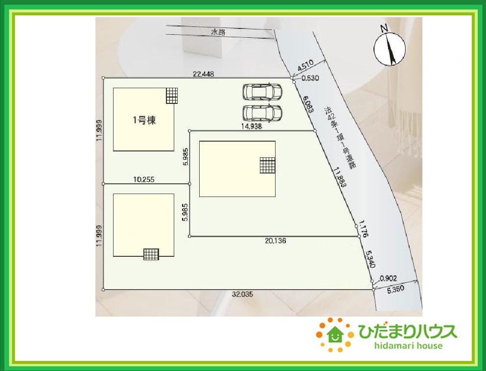 高萩市高萩第2　新築戸建　1号棟の区画図|駐車場2台止められます(^^♪