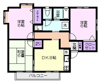 ３DK：稲荷前トゥインクル吉田C棟の間取り|ファミリーにもおすすめの３DKです