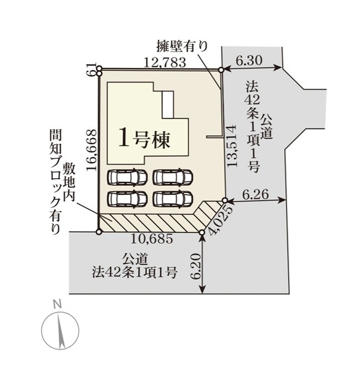 リーブルガーデン  日立市森山町　9期　限定1棟！の前面道路含む現地写真|敷地面積約64坪、前面道路幅6.2メートル。駐車4台可能です。開放的な角地、日当たり良好です。