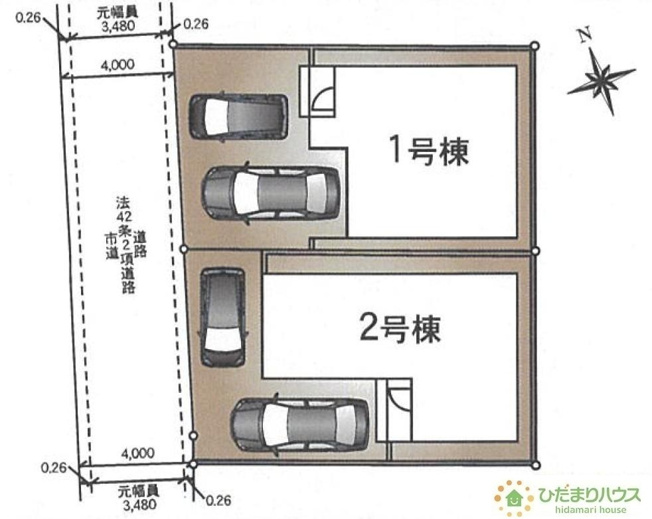 【区画図】 | 取手市新町第13　新築戸建　2号棟 | カースペースは2台分確保!(^^)!
(2号棟）
