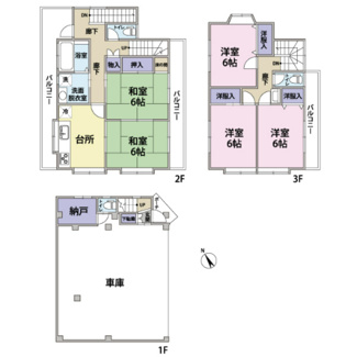 【間取り】 | 東久留米市滝山七丁目 ガレージ付中古戸建 | 延床面積：161.79㎡　内１F車庫部分：48.01㎡
大型ガレージ付の希少な間取りです