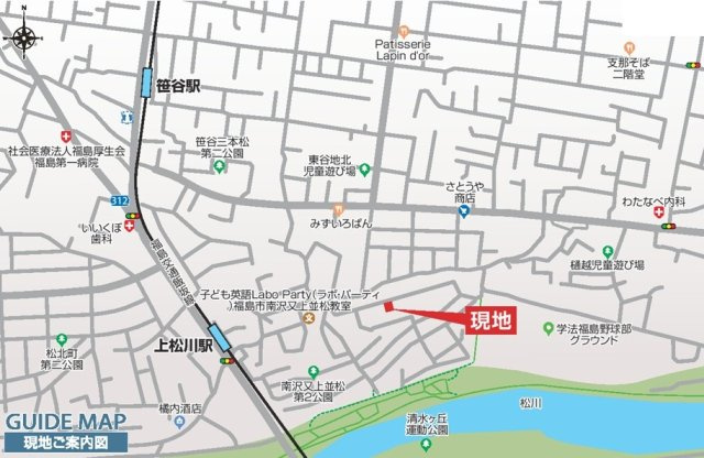 新築戸建・新築建売　福島市南沢又下並松　北沢又小・信陵中の地図|現地案内図