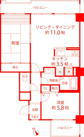 グリーンパーク横須賀中央の間取り|広々62.68㎡！二面バルコニー！オーシャンビューのお部屋です