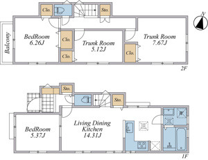【参考プラン】 | 建物参考プラン(2LDK+2S、建物面積88.60㎡、予定価格1,500万円(税込))