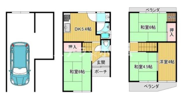 横堤5 中古戸建の間取り|広々ガレージ付き戸建