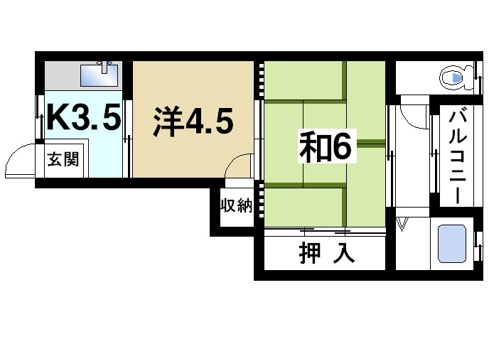 グランコートⅡ番館の間取り|2Kです