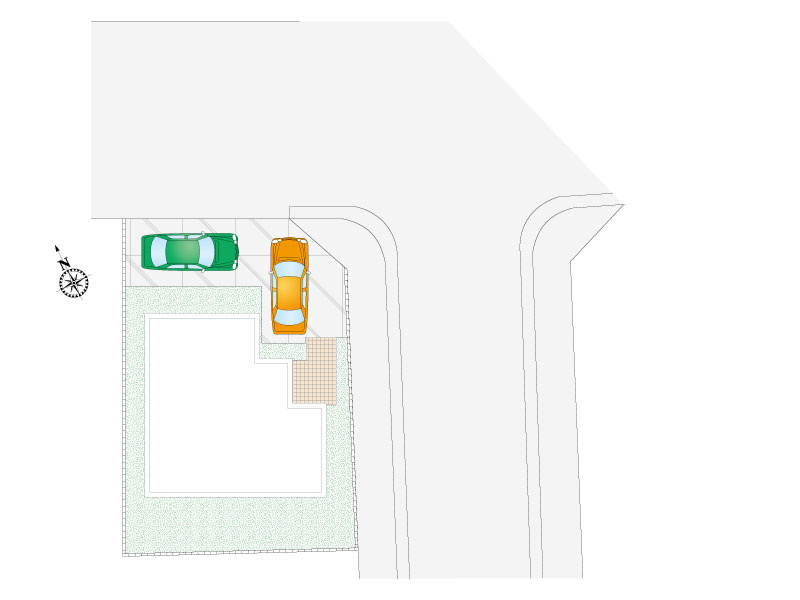 【１号棟　配置図】前面道路8.0ｍ以上。閑静な住宅街に位置しているため、運転が不安な方も安心して駐車可能です。