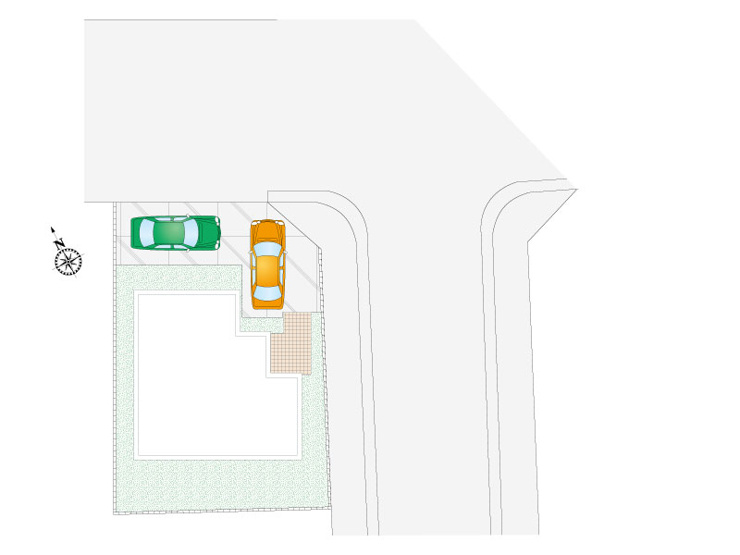 【１号棟　配置図】前面道路8.0ｍ以上。閑静な住宅街に位置しているため、運転が不安な方も安心して駐車可能です。