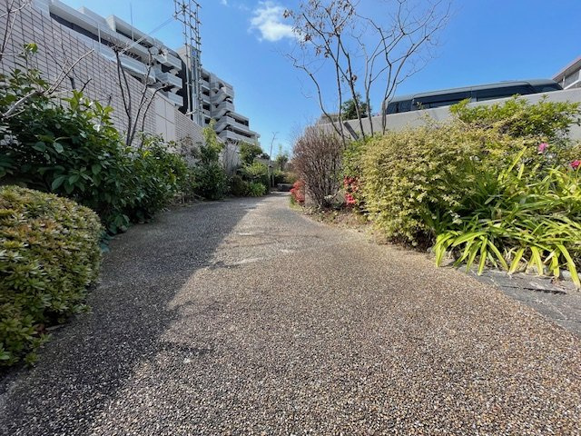 アーサー飯倉ヒルズのその他共用部分|車路と分離された植栽溢れる遊歩道がマンションエントランスまで導きます。
