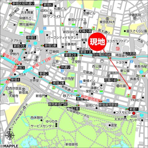 グローイン新宿御苑の地図