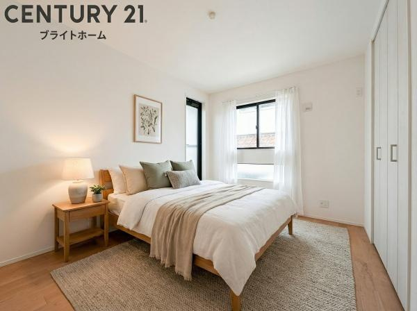 横浜市青葉区榎が丘の新築一戸建の洋室|二面採光の明るく、落ち着きのある洋室！
休日はこちらでおくつろぎ下さい♪
※家具はCGでの参考レイアウトです。