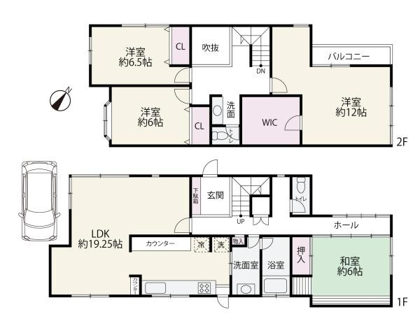 横浜市神奈川区旭ケ丘の中古一戸建の間取り|各部屋がゆったりと設計されており収納スペースも豊富です。二階にはウォークインクローゼットを備え6帖以上の洋室が三部屋あります。吹抜けがあることで開放感を感じられる間取りです。