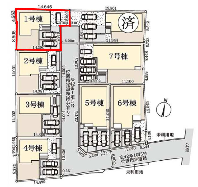 上里町七本木第６（全８棟）１号棟の区画図