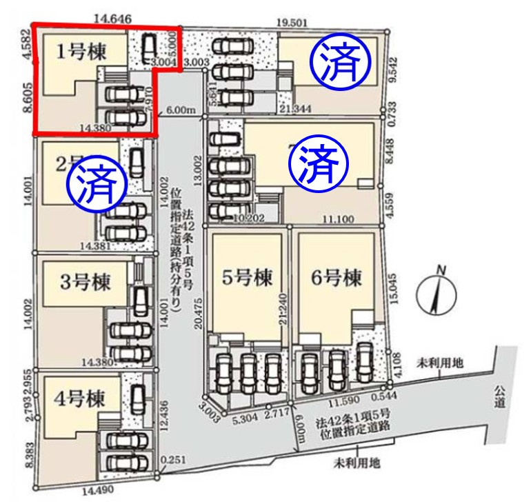 上里町七本木第６（全８棟）１号棟の区画図