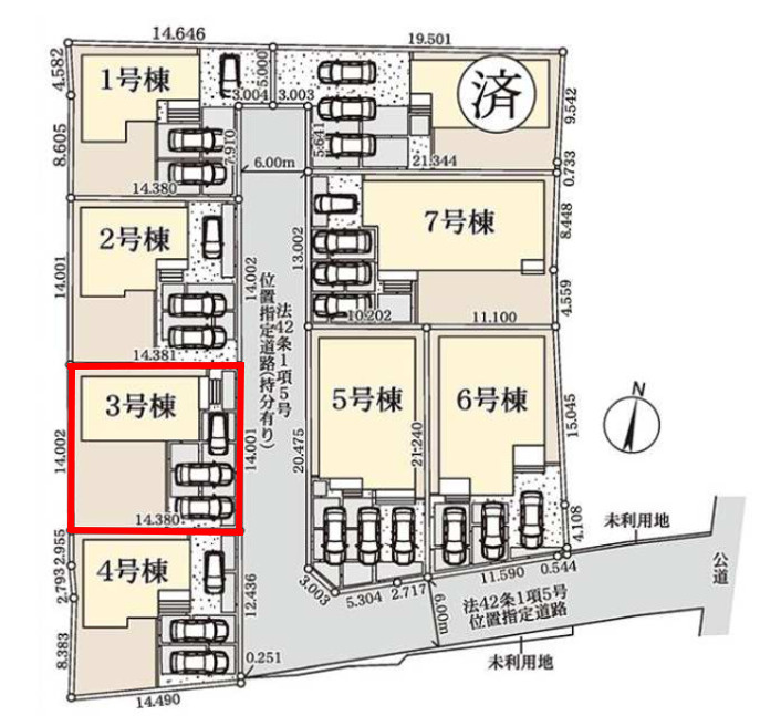 上里町七本木第６（全８棟）3号棟の区画図