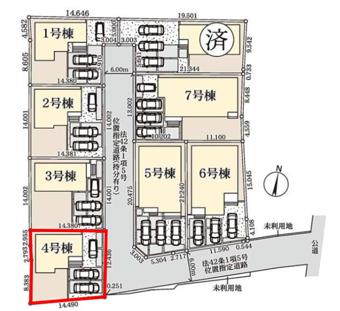 上里町七本木第６（全８棟）4号棟の区画図