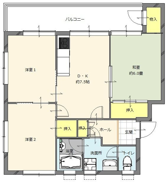 【間取り】 | エメラルドマンション第2箱崎、A棟☆仲介手数料半額☆