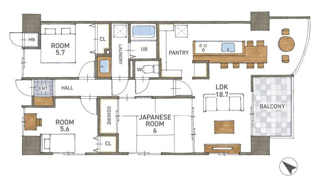 サンコート南草津　天然木フルリノベーションの間取り|11階の角部屋です♪南東向きで陽当たり＆眺望良好です♪