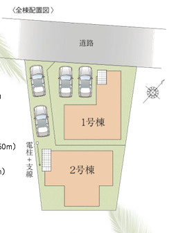 藤沢市鵠沼松が岡３丁目　新築戸建　全２棟の区画図|対象地は１号棟です。