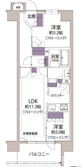 リストレジデンス茅ヶ崎の間取り|西向き　２LDK
