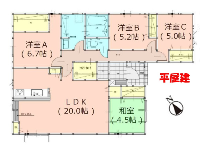【間取り】 | 福岡市東区三苫2丁目6期7期・平屋　4号棟（全5棟）【仲介手数料無料・0円】 | 平日、土日祝日もお好きな日時にご見学可能です。お気軽にお問合せ下さい。