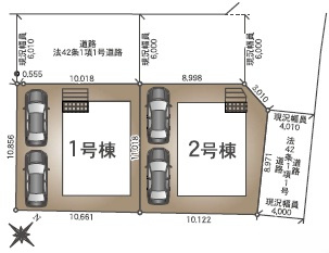 伊奈町本町第3　全2棟　1号棟の区画図|カースペースは縦列2台分を確保。1号棟は敷地面積35坪超のゆとりがあり、家族の理想を叶える整形地のプランとなっています。