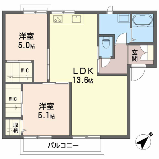 【間取り】 | ニューライフ越智 | ２LDKのお部屋です