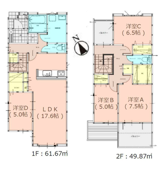 【間取り】 | 福岡市西区野方2丁目4期　1号棟（全3棟）【仲介手数料無料・0円】 | 平日、土日祝日もお好きな日時にご見学可能です。お気軽にお問合せ下さい。