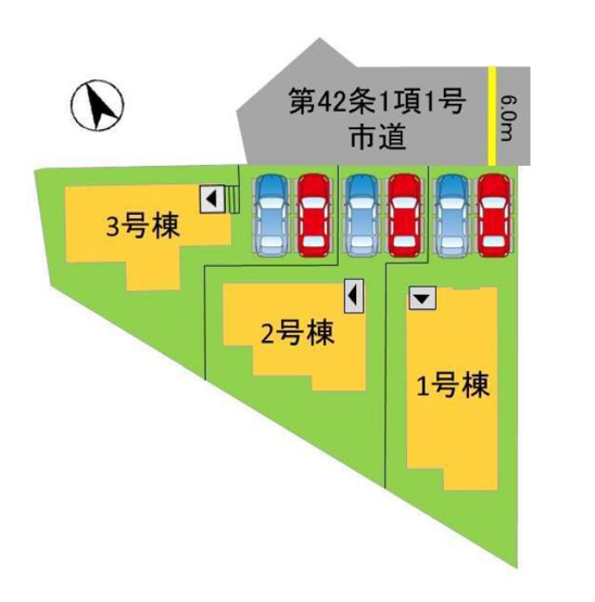 【区画図】 | 福岡市西区野方2丁目4期　1号棟（全3棟）【仲介手数料無料・0円】 | 区画図です。1号棟