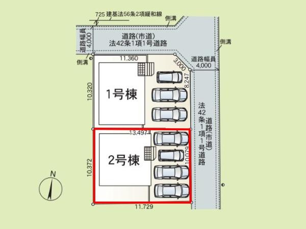 今津留第1-2号棟の区画図|※図面と現況が異なる場合は現況を優先させていただきます。