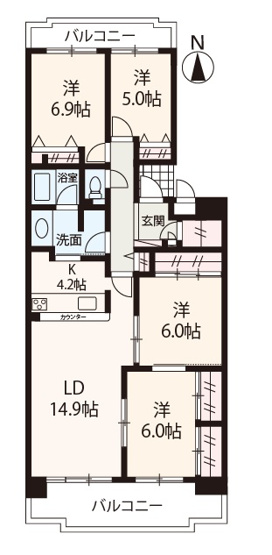 【間取り】 | ジオ緑地公園五番館 | 11階部分の高層階×南北両面バルコニー！4LDKフルリフォーム物件。内覧をご希望の際はお気軽にお電話ください！