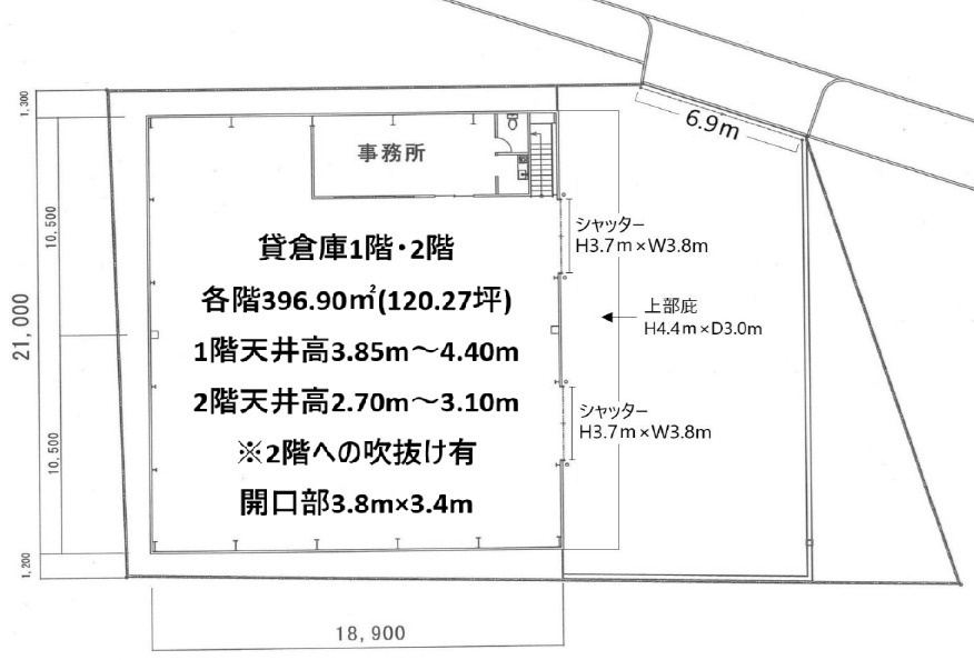 寝屋川市堀溝2丁目貸倉庫126.5万円の区画図