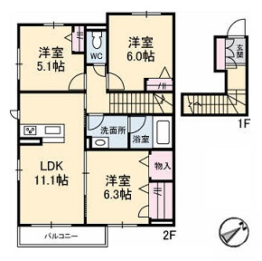 広島市安佐北区三入５丁目のアパートの間取り