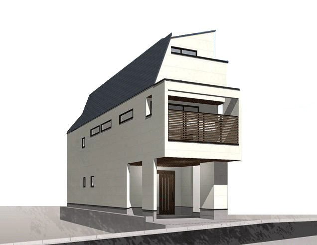 【外観パース】 | 目黒区上目黒5丁目 | D号棟外観パースです。3階建4LDK＋車庫。