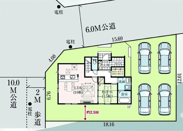 グラファーレ前橋市日吉町　1号棟の区画図|駐車場4台ご用意しています！
来客時も重宝しますよ♪