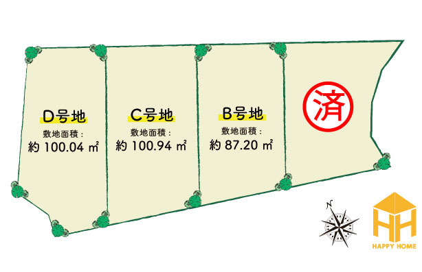 ハッピータウン伊丹寺本2丁目建築条件付き土地の区画図|全4区画の分譲地です。