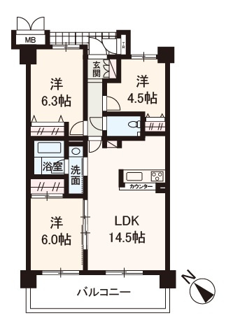 【間取り】 | モンセーヌ加島ヴィルコート | 南西向きバルコニーで陽当り良好！3LDKリフォーム物件。内覧をご希望の際はお気軽にお電話ください！