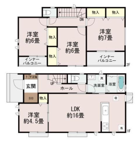 ハートフルタウン渋川市石原348番　B号棟の間取り|収納充実♪南向きの4LDKで陽当たり良好な間取りです！
土地面積201.40㎡、建物面積105.99㎡で十分な広さです！